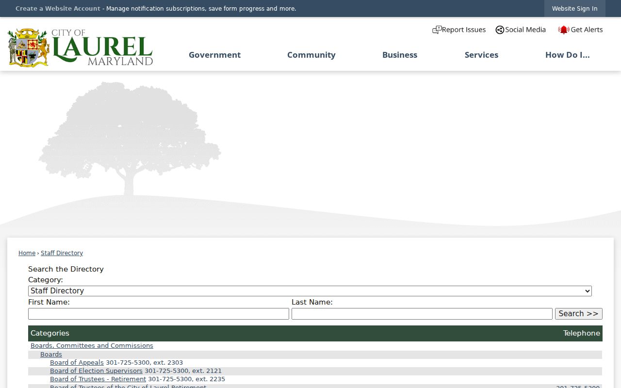Laurel people search in the City of Laurel staff directory