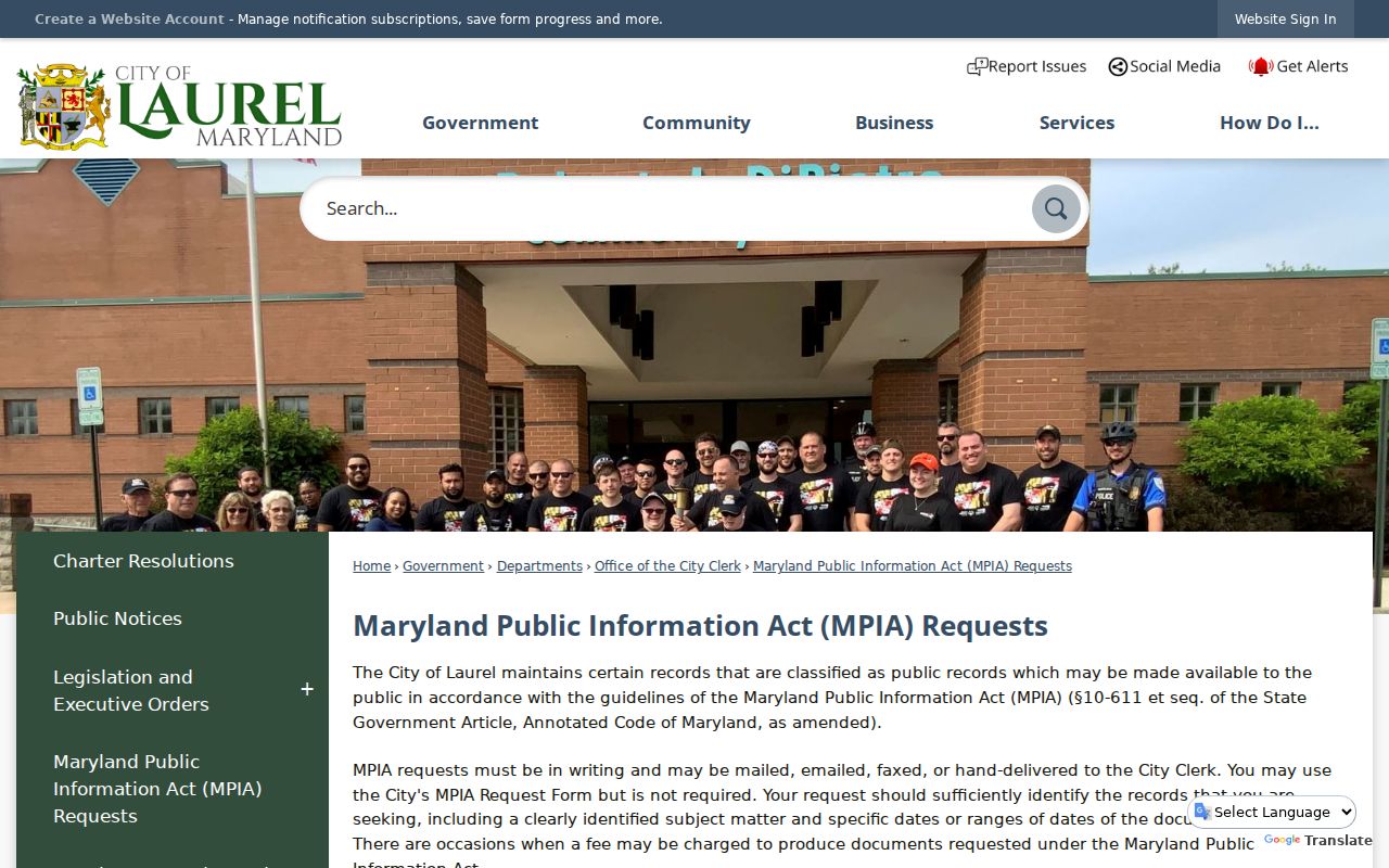 Laurel people search using the city public information request instructions