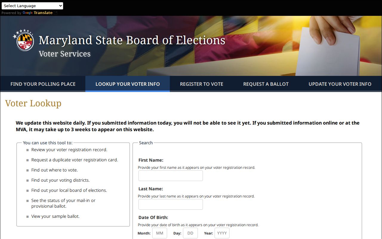 Laurel people search using Maryland voter registration lookup