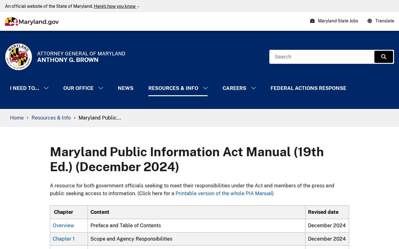 Maryland PIA manual for Laurel public records access