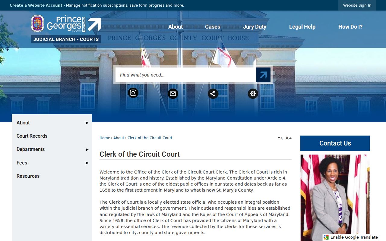 Laurel public records custodian at the Prince George's Circuit Court