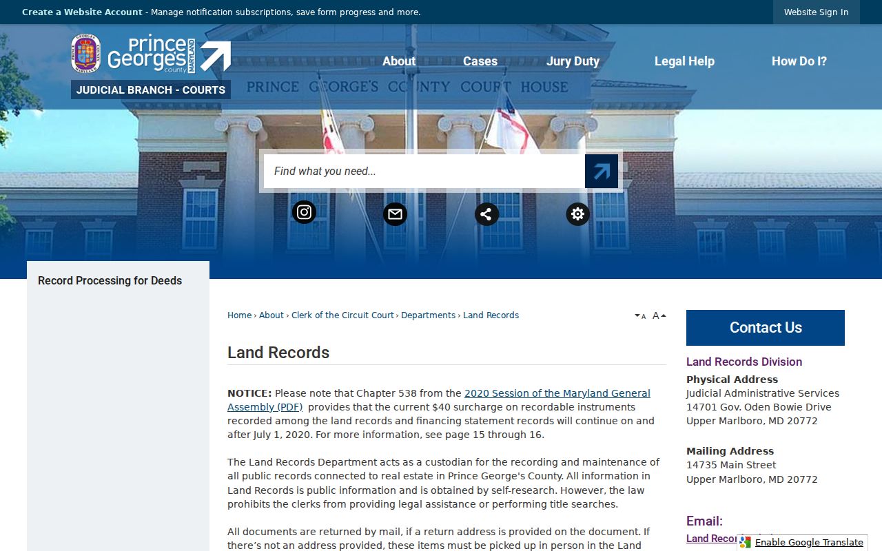Laurel public records access at the Prince George's Land Records Division