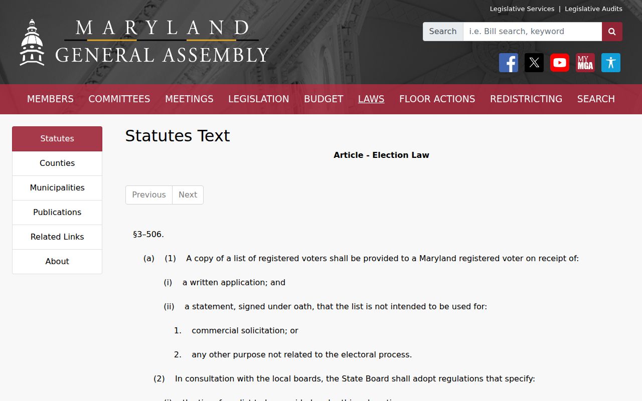 Laurel voter records law under Maryland Election Law