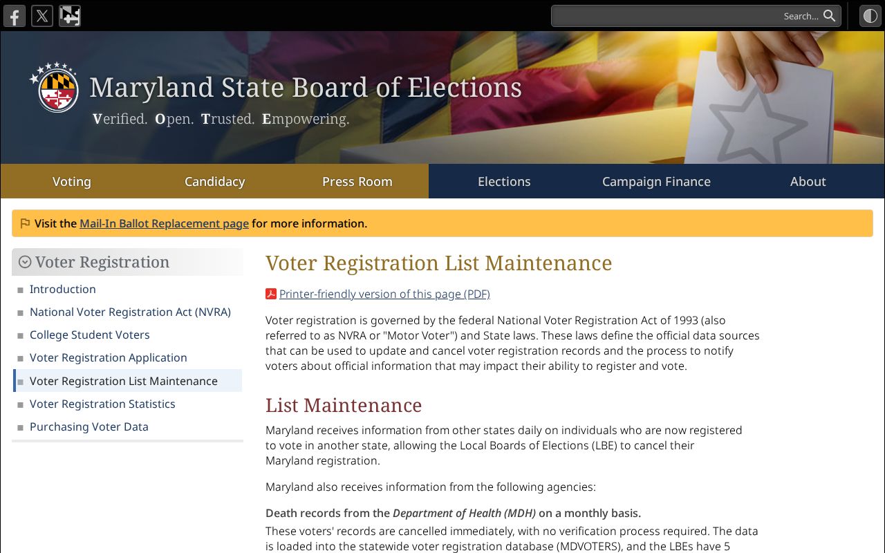 Laurel voter records list maintenance rules