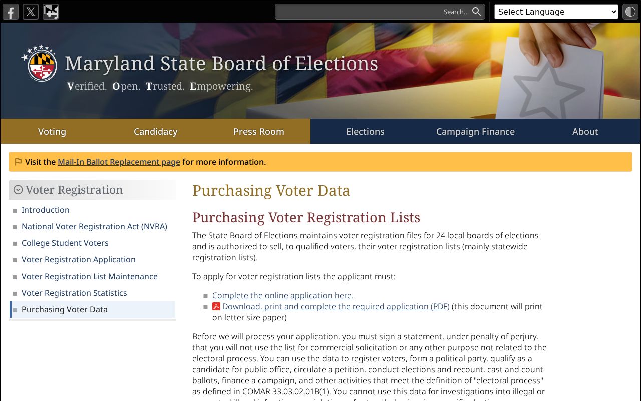 Laurel voter records data request options